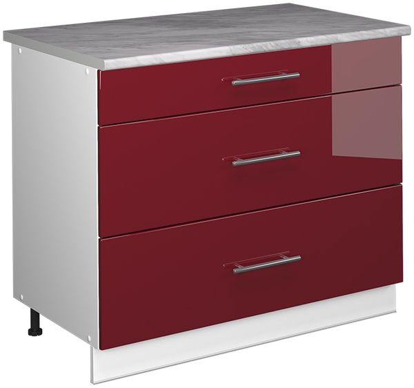 Küchenunterschrank Fame-Line Bordeaux Hochglanz/Weiß 100 cm, AP Marmor Vicco