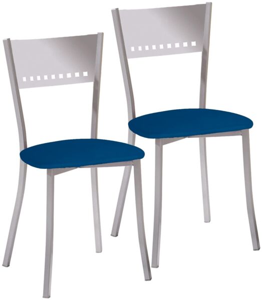 ASTIMESA 2 Metallstühle mit Leiterlehne und gepolstertem Sitz – Aluminiumgestell – Sitz aus blauem Kunstleder