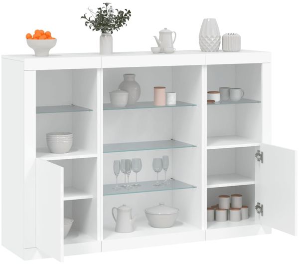 vidaXL Sideboards mit LED-Leuchten 3 Stk. Weiß Holzwerkstoff 3209128