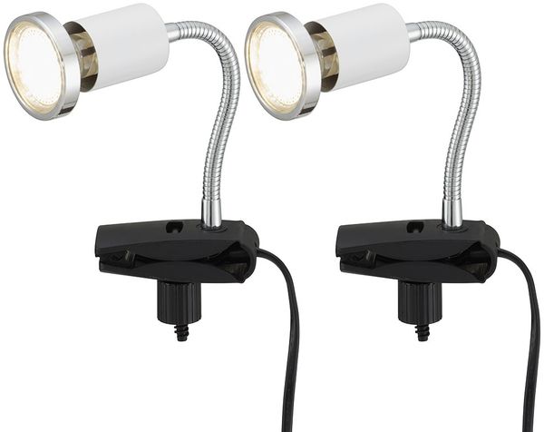 2er Set LED Tischleuchte, flexibel, Metall, weiß, H 14 cm