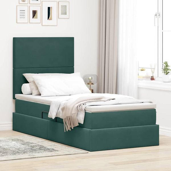 vidaXL Aufbewahrungsbett mit Matratze Dunkelgrün 90 x 190 cm Samt 3371940