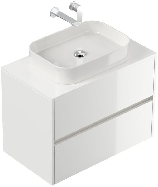 Badmöbel Taifun 80cm mit rechteckigem Aufsatzwaschbecken weiß Hgl : Weiss hochglanz