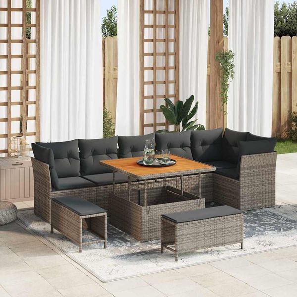 vidaXL Gartensofa-set 9 pcs Grau Poly-Rattan 3361498