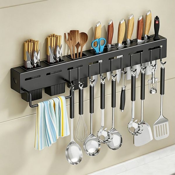 Fine Life Pro Messerleiste 60cm, Küche Hängeleiste,10 bewegliche Haken
