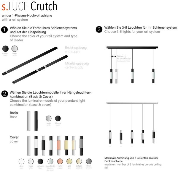 s.luce Crutch Hängeleuchte 1-Phasen-Schienensystem Mitteleinspeiser Weiß Bild 10