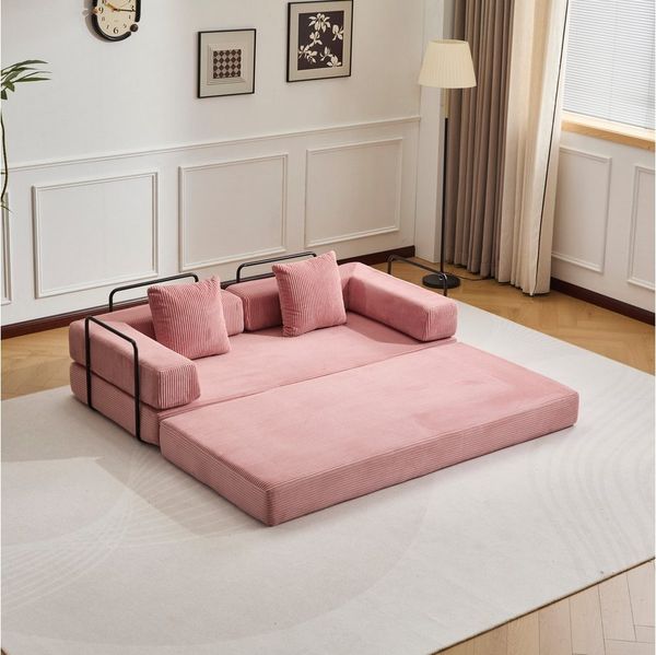 Leawin Sofa 4-in-1 Wohnzimmersofa mit Bettfunktion – faltbares Cord Schlafsofa, Bequemes & modernes Schlafsofa aus Cord – ideal für kleine Räume