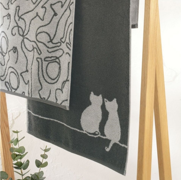 2 Stück Cawö Gästetücher Cute Cats 6263-77 Katzen Anthrazit Grau 30x50