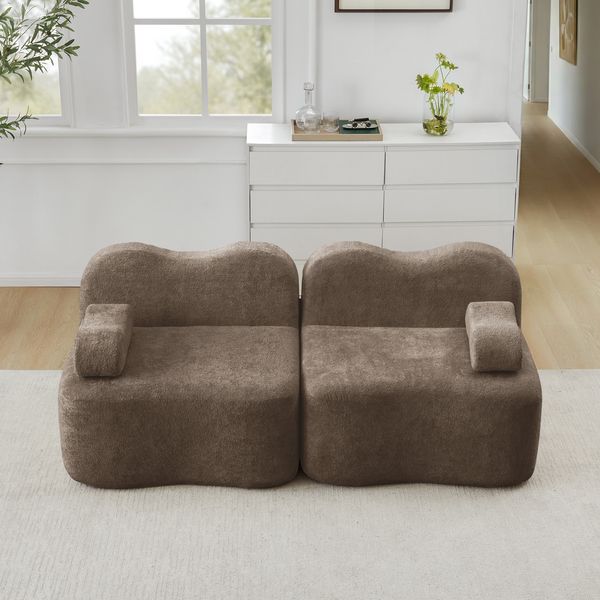 Modulares 2-4-Sitzer Sofa H 70 x T 192 x B 98 cm aus Samt, rahmenlos, mit Hocker, ohne Montage