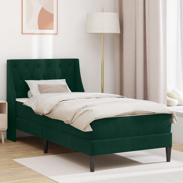 vidaXL Bettgestell mit Matratze Dunkelgrün 90 x 190 cm Samt 3414767