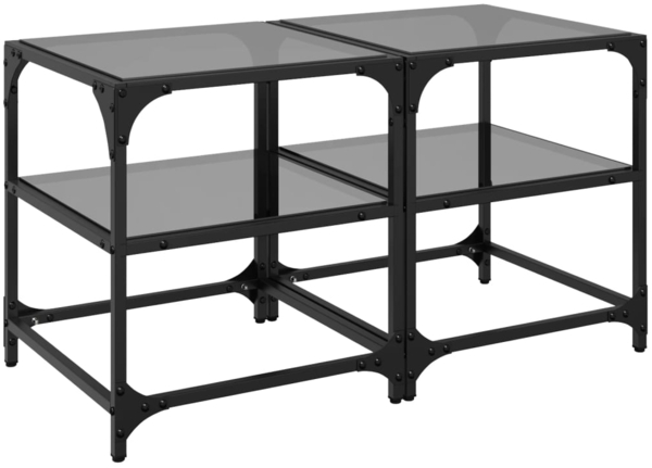 vidaXL Couchtische mit Glasplatten 2 Stk. Schwarz 40x40x45 cm Stahl 846005