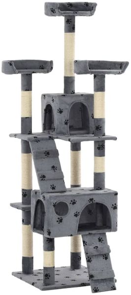 vidaXL Katzen-Kratzbaum mit Sisal-Säulen 170 cm Pfoten-Aufdruck Grau 170613
