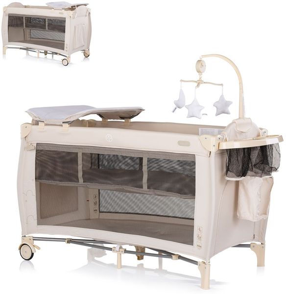 Chipolino Reisebett Bella 2 Ebenen seitlicher Eingang Musikmobile Wickelauflage creme