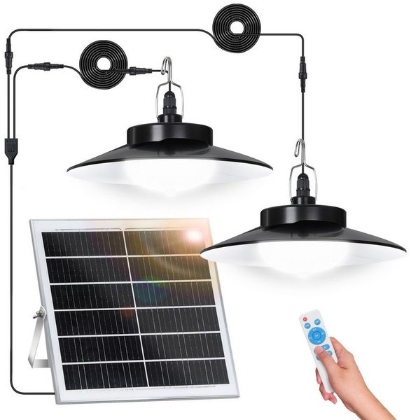 LMaxhome LED Solarleuchte Hängelampen Solar Deckenleuchte Outdoor, 5 Modi mit Fernbedienung IP65, Trennbar - 2 Lampen (Neu verbessert), LED fest integriert, Warmweiß/Kaltweiß Wahlbar, mit Bewegungsmelder und 5m Kabel, Solarlampe für Garten, Terrasse