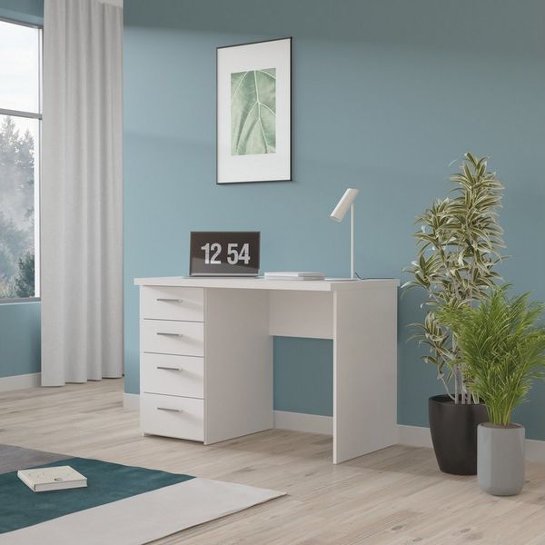 FORTE Net 106 Schreibtisch mit 4 Schubkästen, Holzwerkstoff, Weiß matt, B x H x T: 110x76. 5x60 cm Bild 2