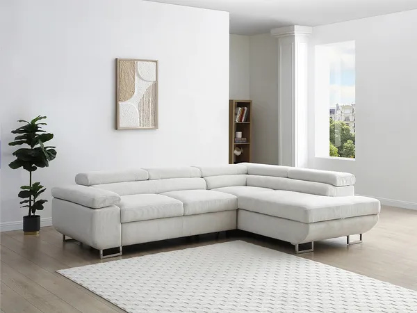 Vente-unique - NURAZIO Sofa SamtStoff Beige - B 202 cm x H 70 cm x L 268 cm
