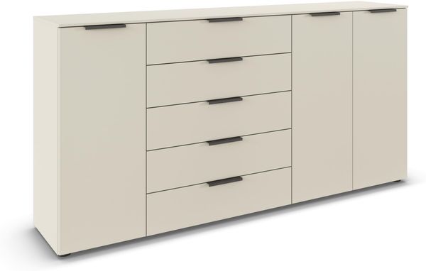 Rauch Möbel Flipp, Kommode für Schlafzimmer, Kinderzimmer, Wohnzimmer, Jugendzimmer, Flur, Garderobe, 3-türig, 5 Schubladen, mit Softclose-Funktion, Farbe Beige, Breite 199 cm