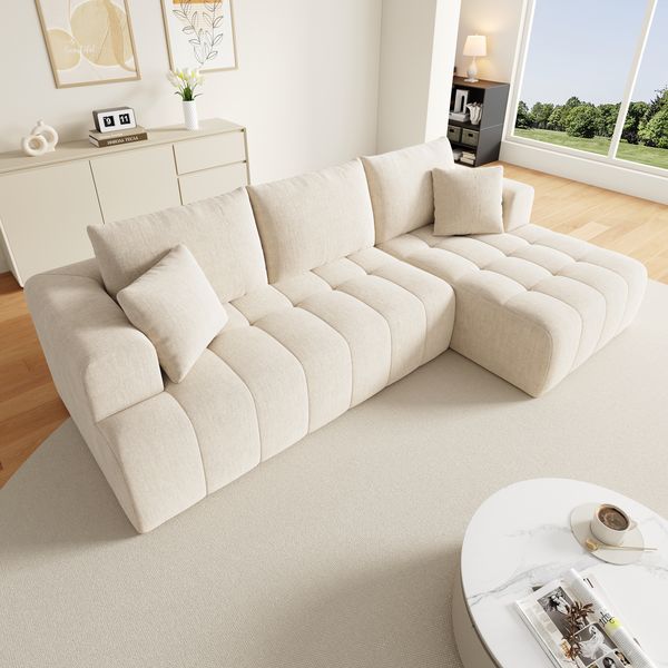 3-4-Sitzer modulares Ecksofa B 244,5 x T 136 x H 79 cm aus Chenille in Beige