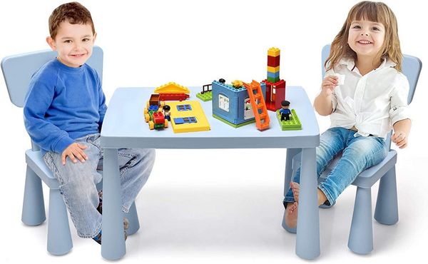 KOMFOTTEU Kindersitzgruppe Kindertisch mit 2 Stühlen, (Set), aus Kunststoff