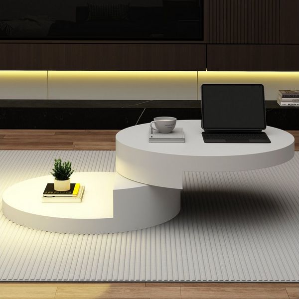 REDOM Couchtisch mit 360° drehbarer Tischplatte (Satztisch, 1-St, Doppelschichtiger Sofatisch), Obere Tischplatte 360° frei drehbar