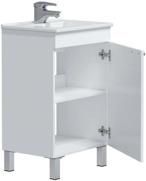 Dmora Badezimmermöbel Iselle, Badezimmerschrank, Mehrzweckschrank, Hängeschrank mit Spiegel, 50x39 h80 cm, Glänzendes Weiß Bild 5