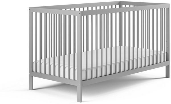 Kids Collective Babybett Kinderbett Gitterbett 60x120 & 70x140 cm mit Matratze höhenverstellbarer Lattenrost & herausnehmbare Sprossen stabiles Buchenholz | ab Geburt bis 3. Lebensjahr | grau