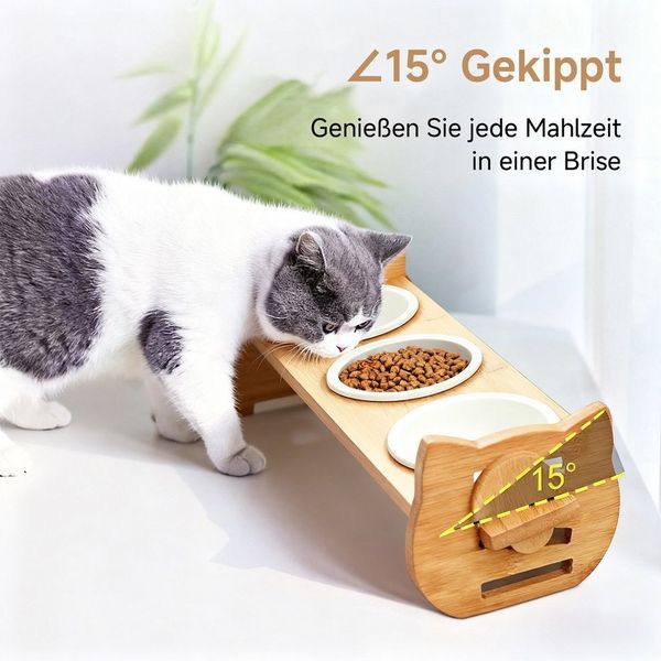Rywell Futternapf verstellbar Hundenapf & Katzennapf Futterstation für Katze/Kleiner, Keramik, 3 Keramiknäpfe à 213ml, Rutschfest, Leicht zu Reinigen, Ergonomisch