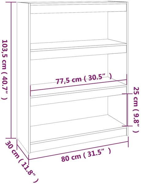 vidaXL Bücherregal/Raumteiler Grau 80x30x103,5 cm Massivholz Kiefer 808190 Bild 8