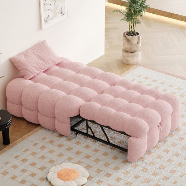 Merax Daybett aus Teddysamt (1 tlg), 2-in-1 Fußhocker Polsterbett mit Ausziehbett, Einzelbett Schlafsofa