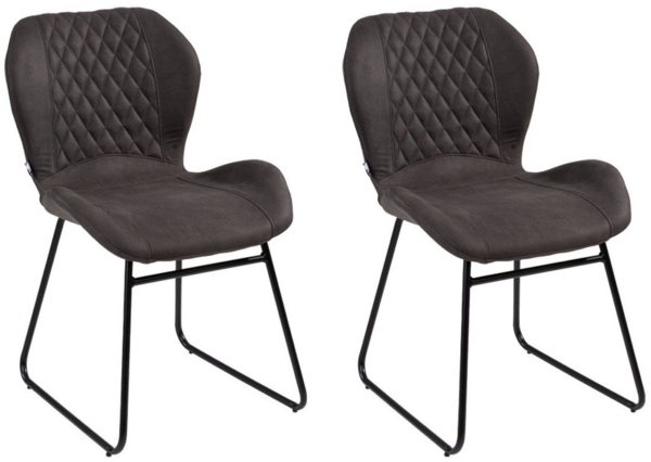 Home4You Polsterstuhl, 2er Set, Anthrazit, schwarzes Kufengestell, Mikrofaserbezug mit Rautensteppung