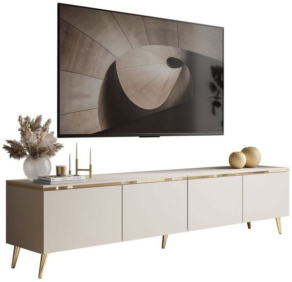 Lookway TV-Schrank CELINE KASCHMIR 200 cm auf goldenen Füßen mit LED-Beleuchtung Breite, 200 cm