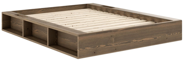 Karup Design Futonbett Bettgestell Ziggy Bed – FSC® Massivholz Futonbett, excl. Matratze, mit 6 offenen Fächern, Ablagefläche und minimalistischer Eleganz