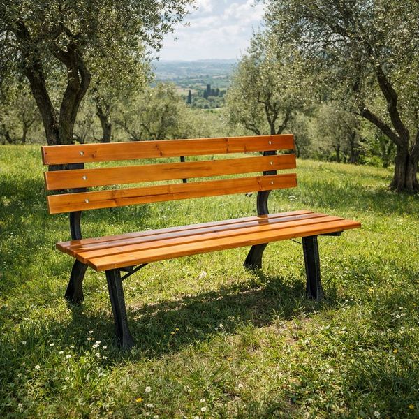 Stabile Parkbank Massivholz und Gusseisen 120 x 56 x H70 cm