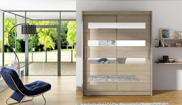 Kleiderschrank Westa XIII, ohne Beleuchtung, Farbe: Sonoma Eiche / Sonoma Eiche + Spiegel