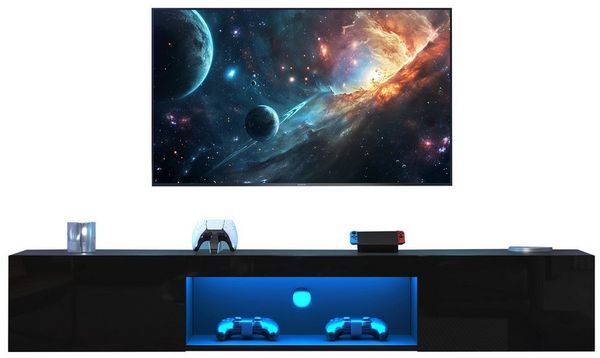 Merax Lowboard hängend mit Türen und offenes Fach, Fernsehtisch hochglanz,TV-Schrank mit LED,TV-Ständer,APP,B:160cm Bild 5