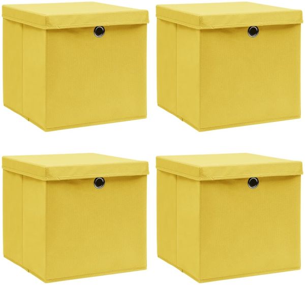 vidaXL Aufbewahrungsboxen mit Deckeln 4 Stk. Gelb 32x32x32 cm Stoff 288366