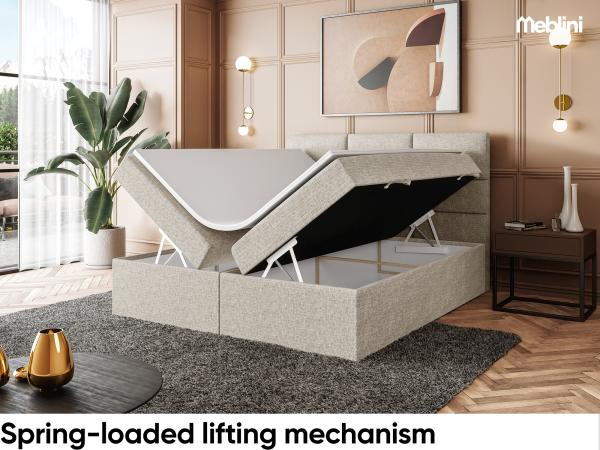 MEBLINI Boxspringbett KYLIAN 180x200 cm mit Bettkasten - H3/Beige Webstoff Polsterbett - Doppelbett mit Topper & Taschenfederkern-Matratze Bild 4