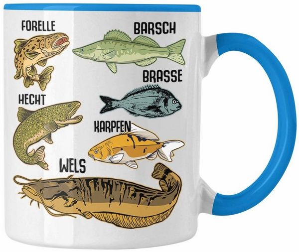 Trendation Tasse Trendation - Angler Fischer Tasse mit Fischarten Geschenk Raubfische H