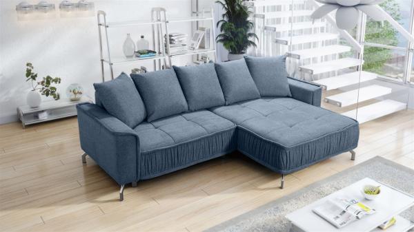 Ecksofa Schlafsofa Sofa FLORENCE Stoff Bubble Blau Ottomane Rechts