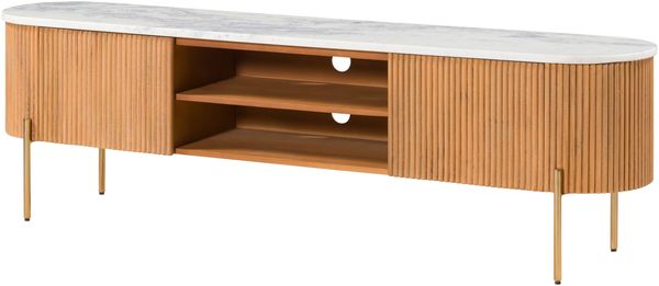 TV-Board Mango 180x36x51 natur lackiert / Marmor weiß BARCELONA #511