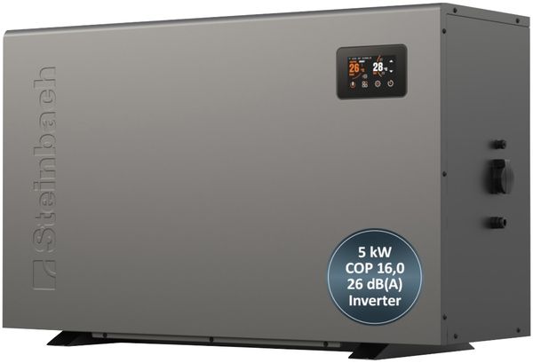 Steinbach Swimming Pool Inverter Wärmepumpe "Silent 5" (Modell 2026),für Pools bis 25.000 l, 5 kW Heizleistung