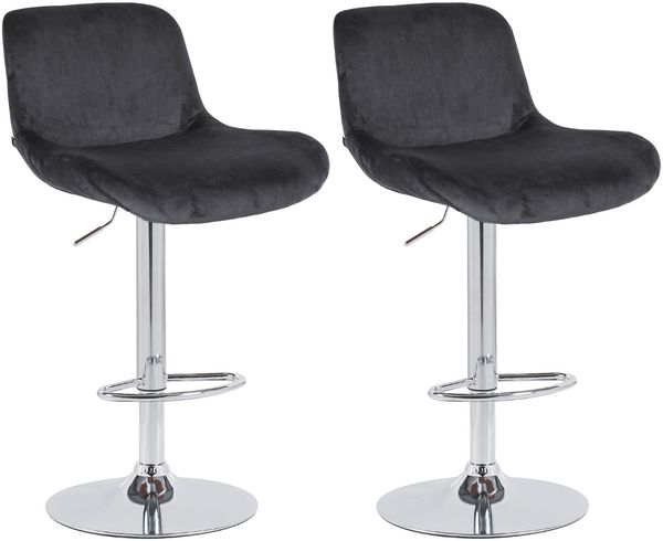 2er Set Barhocker PONOR - Samt Schwarz 50x50x85 cm Silber | Barstuhl Höhenverstellbar Mit Lehne Drehbar Tresenhocker Tresenstuhl Kneipenhocker