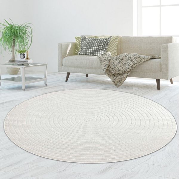TeppichHome24 Outdoorteppich Waschbarer In- & Outdoor Teppich, Rund in creme, rund, Höhe: 5 mm