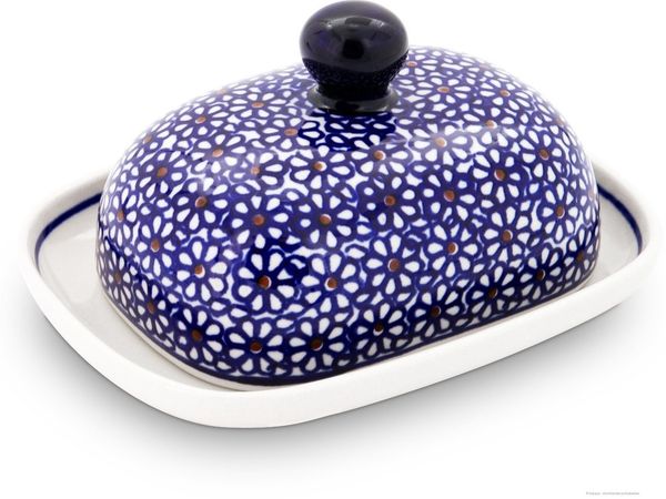 Bunzlauer Keramik Butterdose kleine Bunzlauer Keramik Butterdose für 125g (1/2 Butter)oval Dekor120, Keramik