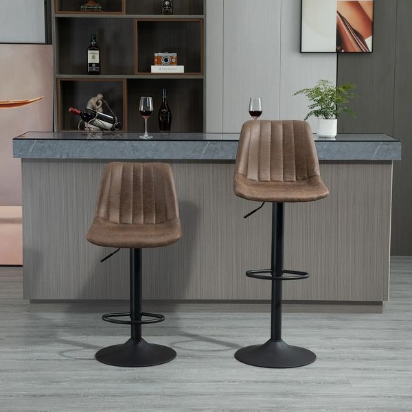 Barhocker 43x46,5x89-110 cm, höhenverstellbar, gepolstert, Retro-Mikrofaser, 2er-Set, Braun