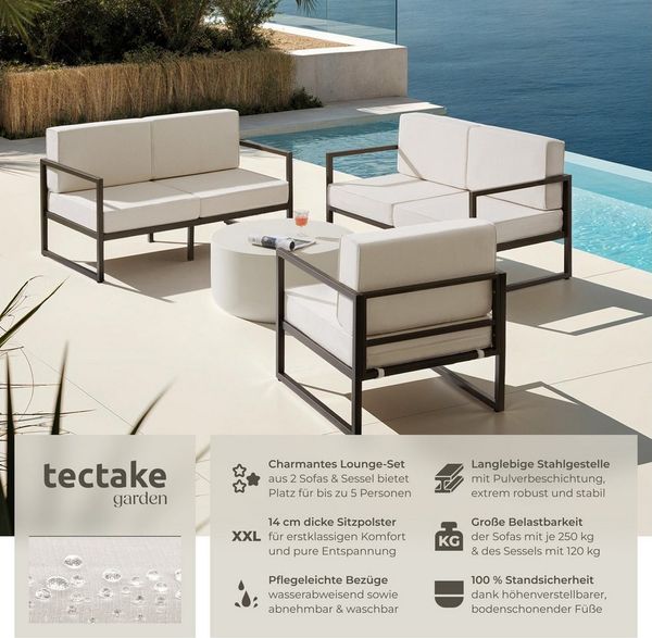 tectake® Gartenlounge Outdoor, 2X Sofa 2 Sitzer 1x Gartensessel, Relaxsessel Garten, Gartenbank, Gartenmöbel, Balkonmöbel, Terrassenmöbel, Wintergarten, Sitzecke Outdoor, Gartenlounge - 5 Sitzplätze Bild 2