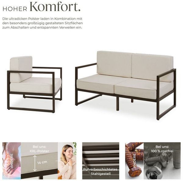 tectake® Gartenlounge Outdoor, 2X Sofa 2 Sitzer 1x Gartensessel, Relaxsessel Garten, Gartenbank, Gartenmöbel, Balkonmöbel, Terrassenmöbel, Wintergarten, Sitzecke Outdoor, Gartenlounge - 5 Sitzplätze Bild 3