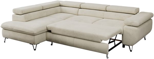 Mks Möbel 'Peter L-form' Ecksofa mit Bettfunktion, Bettkasten & einstellbaren Kopfstützen, Beige, Velours, mit Topper, links Bild 6