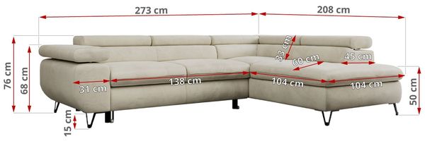 Mks Möbel 'Peter L-form' Ecksofa mit Bettfunktion, Bettkasten & einstellbaren Kopfstützen, Beige, Velours, mit Topper, links Bild 7