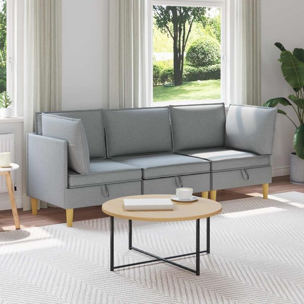 vidaXL Modular Sofa Set mit Stauraum 3 pcs Hellgrau Stoff 3413673