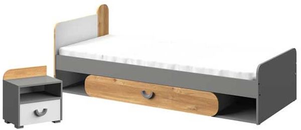 Bett Einzelbett Nachtkonsole Carina 80x195cm graphit hell weiß Nash Eiche